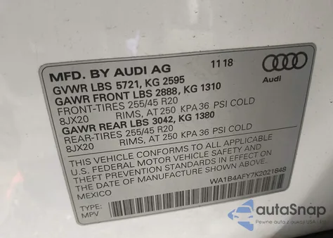 2019 Audi Sq5 3.0T Premium z USA, uszkodzony, nr VIN WA1B4AFY7K2021848